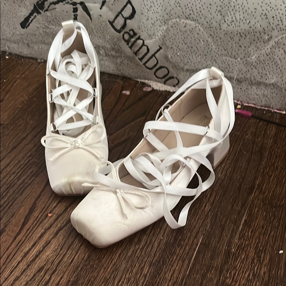 White Ballet Flats Small Heel